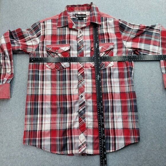 Red Ape Mens Red Plaid Collared Long Sleeve Button Up Shirt  Large - Picture 8 of 14
